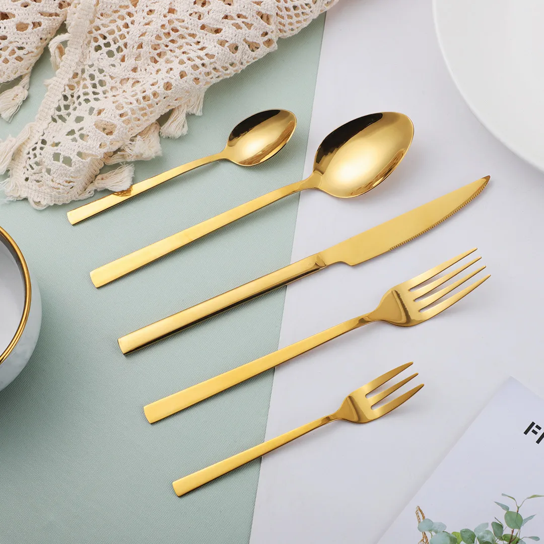 

Gold Cutlery Set Stainless Steel Spoon Fork Knife 20 Pieces Cutlery with Tea Fork Tableware Dinnerware Set Dishwasher Safe