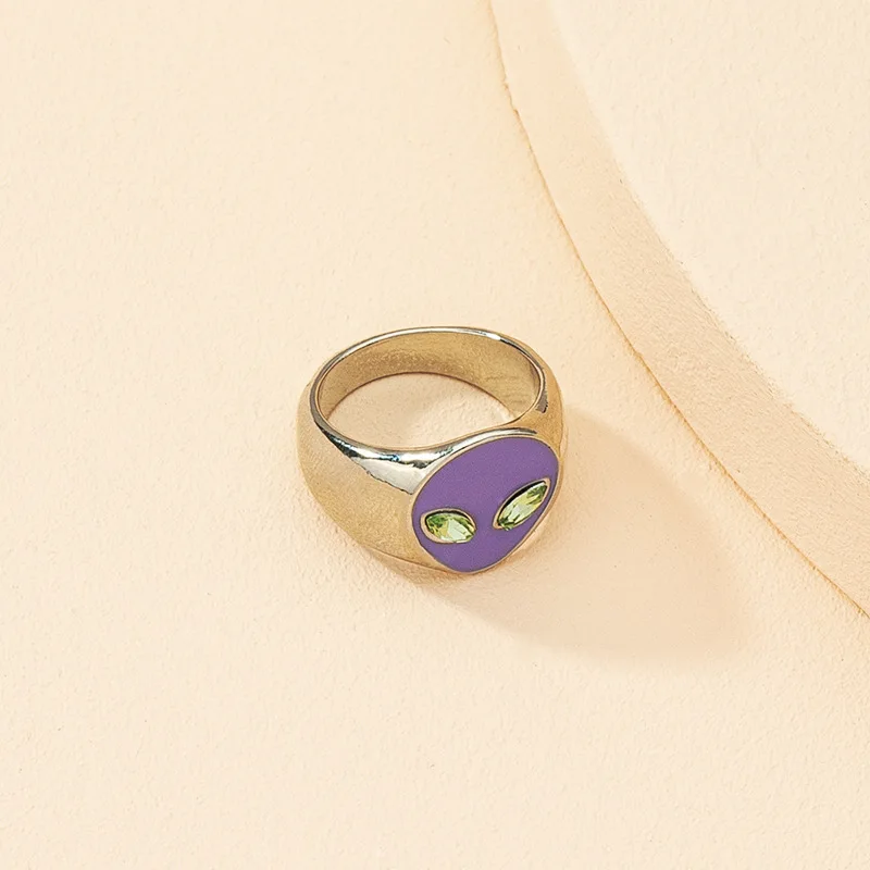 Alien rings for women green eye purple band rings for teenage egirls cute unique y2k jewelry