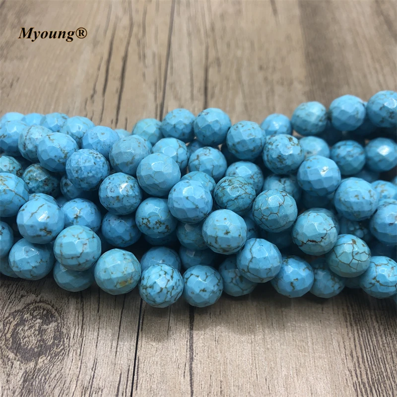 5Strands/Lot Faceted Round Blue Turquoises Beads,Natural Stone Bead For DIY Jewelry Making  MY0153