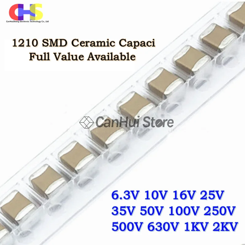 20Pcs 1210 SMD Capacitor Kit 3225 1uF 2.2uF 4.7uF 10uF 22uF 47uF 100uF 220uF 104 105 106 K 6.3V 10 16 25 35 50 100 250 V 1KV 2KV