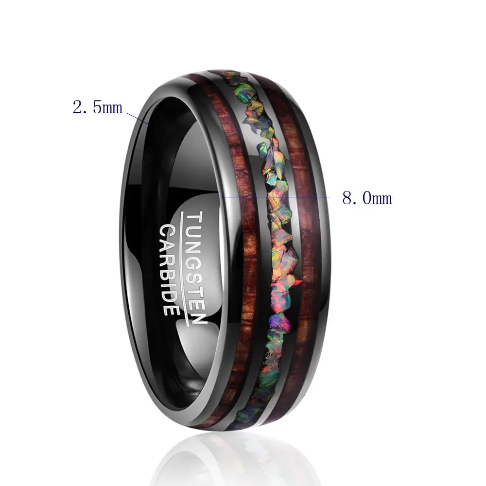 NUNCAD Men's Women's Ring Tungsten Carbide Ring Opal Hawaii Koa Wood Komaru Width 8mm Color Rainbow Tungsten Steel Ring