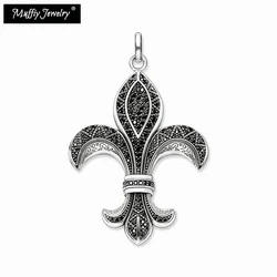 Pendant Fleur-de-lis Heart 925 Sterling Silver Black Zirconia Europe Styleing Rebel Street Fine Jewerly Accessories For Men