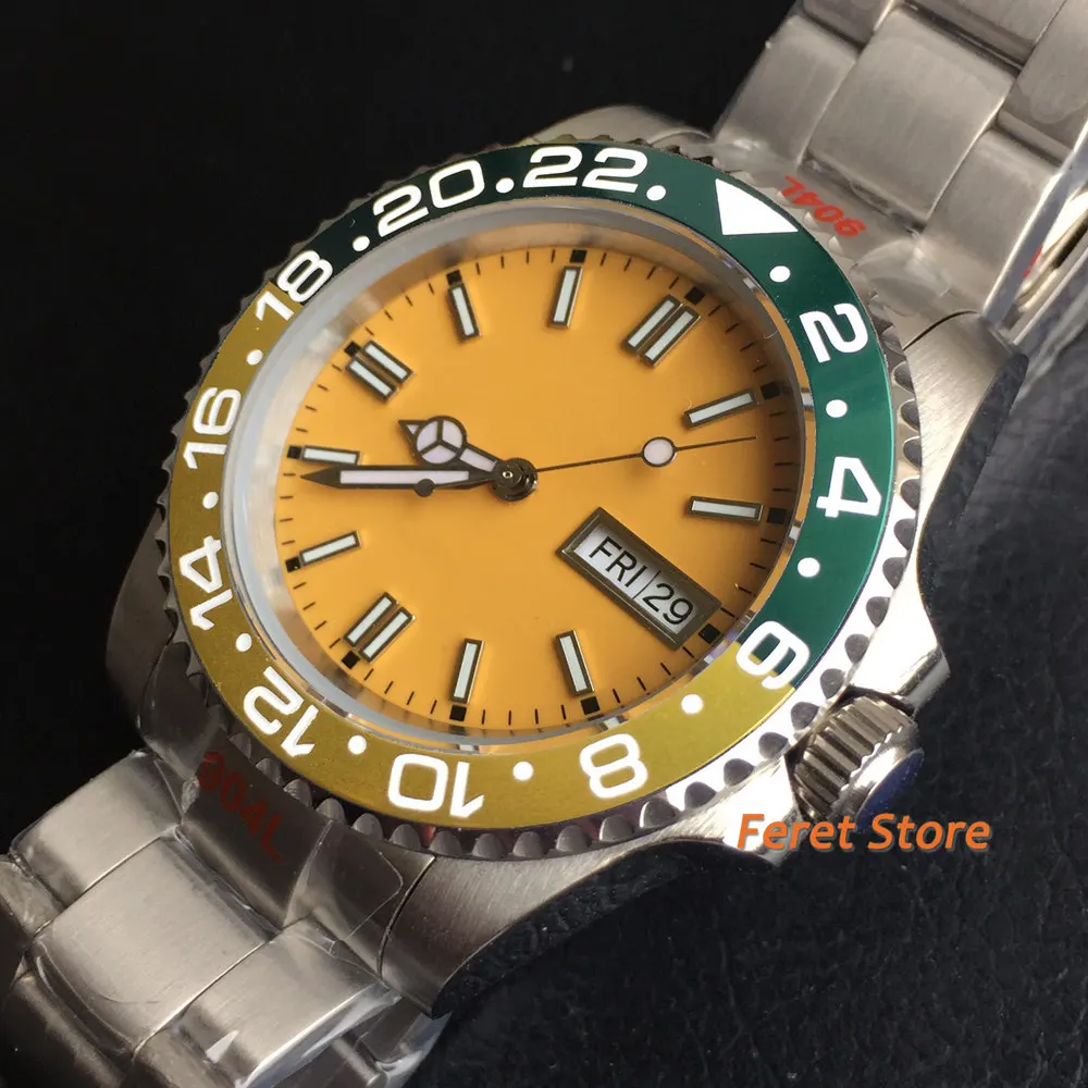 

New BLIGER 40mm Men's Luxury Mechanical Sterile Watch Sapphire Glass Yellow Dial Date Calendar NH36A Movement Automatic