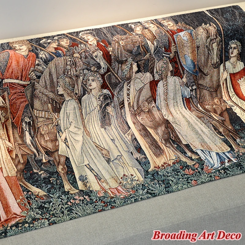 중세 기사단의 무장 및 출발 태피스트리 벽걸이, 윌리엄 모리스 성배 태피스트리, 140x98cm