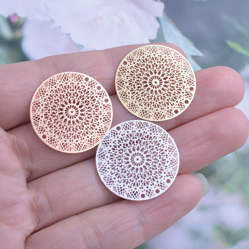 12pcs 24mm Filigree Charms Silver color Round Connector 3 Hole Earring Connectors  Brass Jewelry DIY Jewelry Making