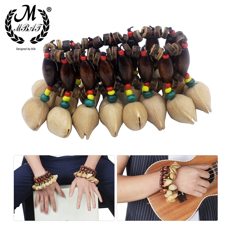 M MBAT Handmade Nuts Shell Bracelet Handbell for Djembe African Drum Conga Percussion Accessories Gift Musical Instrument