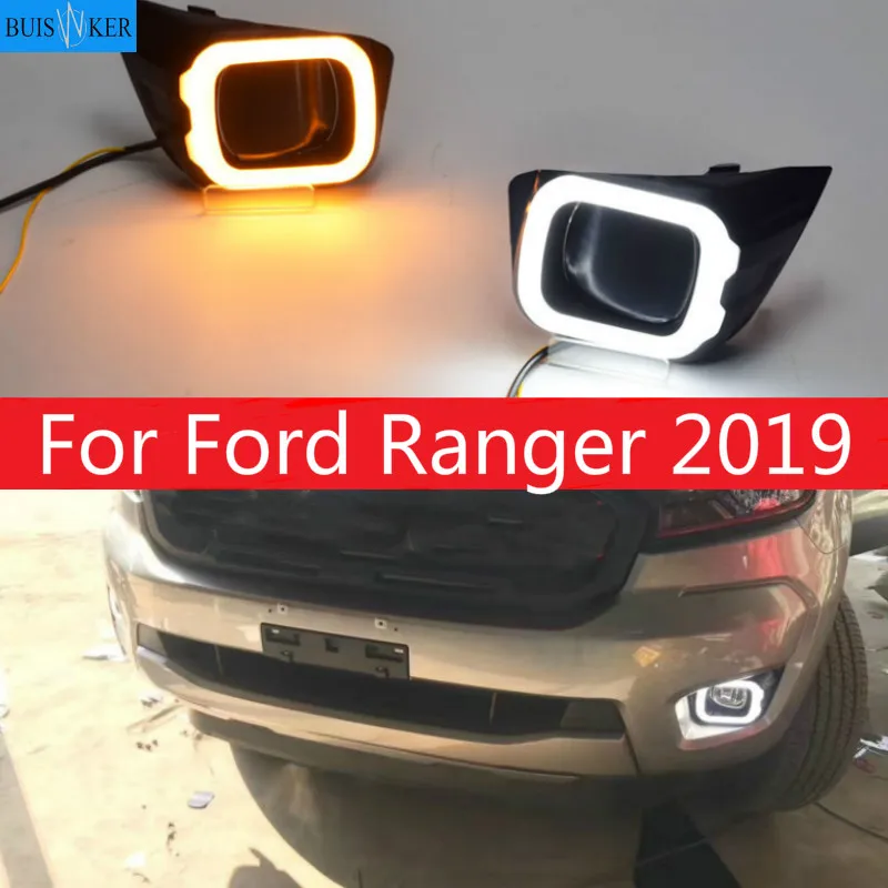 

For Ford Ranger 2019 LED Daytime Running Light Fog Lamp Cover DRL with Yellow Turn Signal Lamp accessories