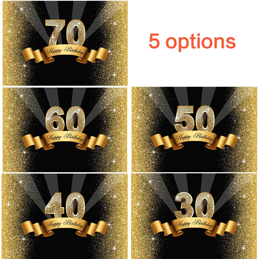 

Celebration 70th Birthday Party Photography Backdrop 30th 40th 50th 60th Birthday Ribbon Golden Glitter Background Photo Studio