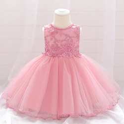 Summer Flower Baby Girl Dress Bead Party 1st Birthday Wedding Princess Kids Dresses for Girls Christening Gown Children Costume