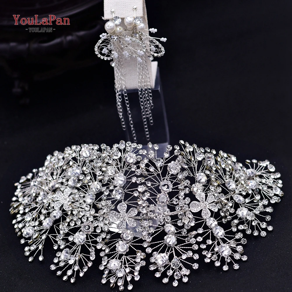 YouLaPan-accesorios para el cabello y pendientes de novia, joyería para el cabello, tocados de diamantes de imitación, Tiaras de boda y corona, Tiara nupcial, HP240