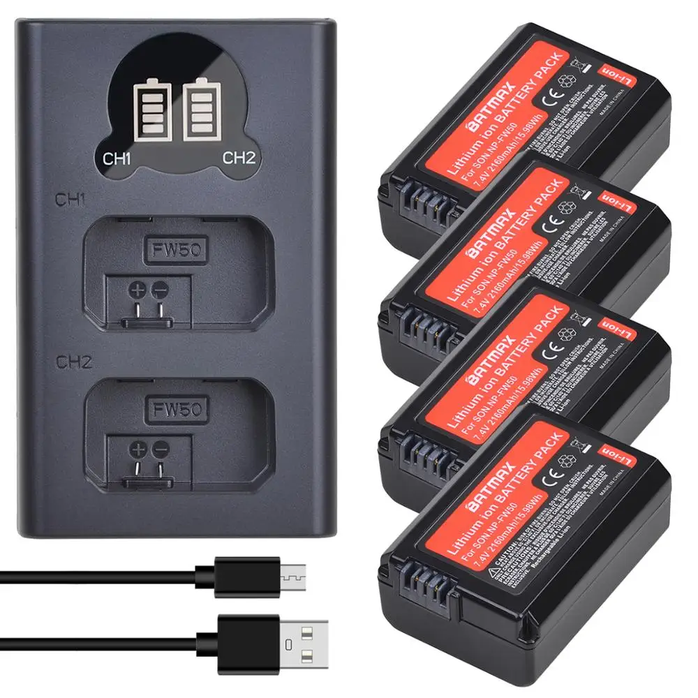 Batmax NP-FW50 NPFW50 Battery +New LED Dual USB Charger for Sony a37 Alpha 7 7R II 7S a7S a7R II a5000 NEX-7 DSC-RX10 ZV-E10