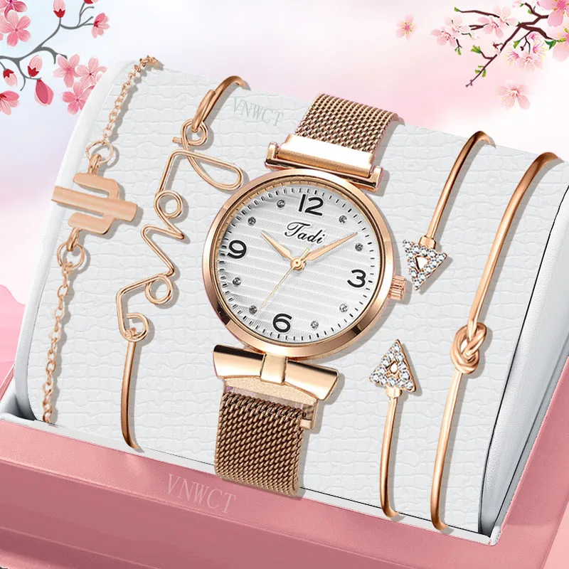 

Fashion Bracelet Set Women Watch Luxury Magnet Buckle Flower Rhinestone Watch Ladies Quartz Wrist Watch Bracelet Set Reloj Mujer