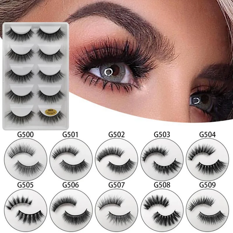 Faux cils en poils de vison, 5 paires, naturels, fins, recourbés à la main, pour la beauté des yeux, #