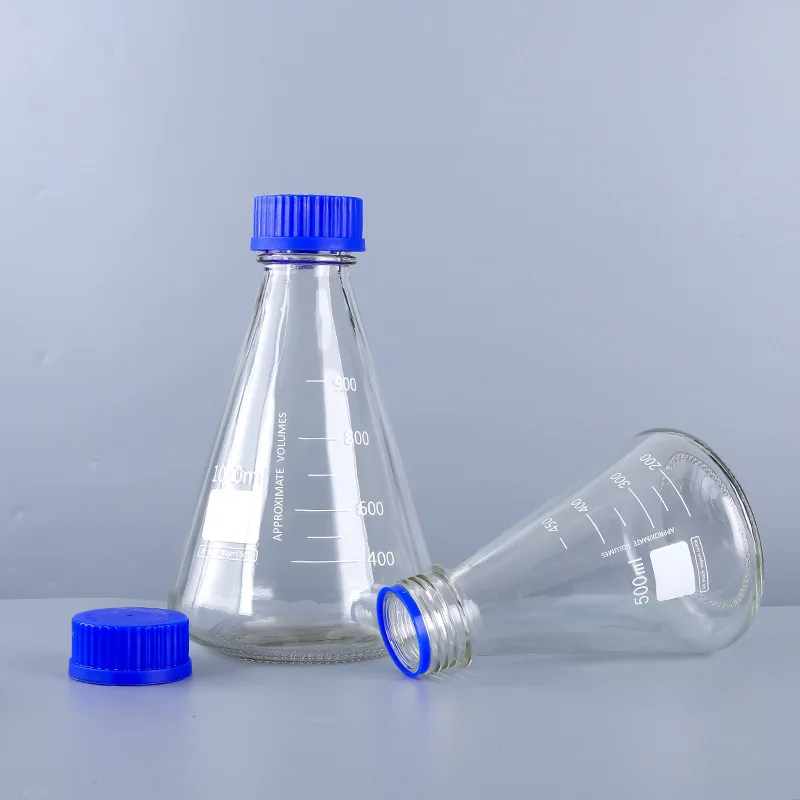 Screw Mouth Triangular Flask Glass Conical Flask Blue Cap 500 / 1000ml Triangular Flask Conical Flask