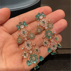 Women Green Flower Earrings Water Drop Pendant Temperament Wedding Dinner Zircon Earrings Three-dimensional Flower