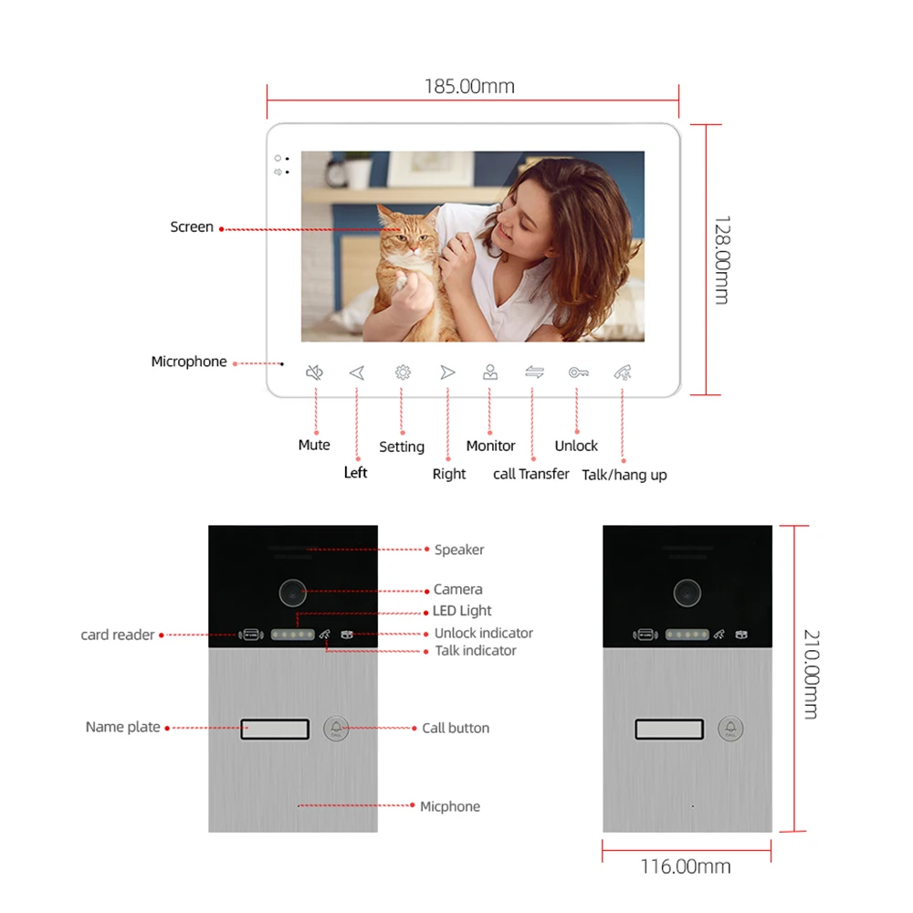 Joytimer Tuya Video Door Phone Wireless Video Intercom  Monitor Doorbell Outdoor unitd With RFIC Unlock For Multi-Family Houses