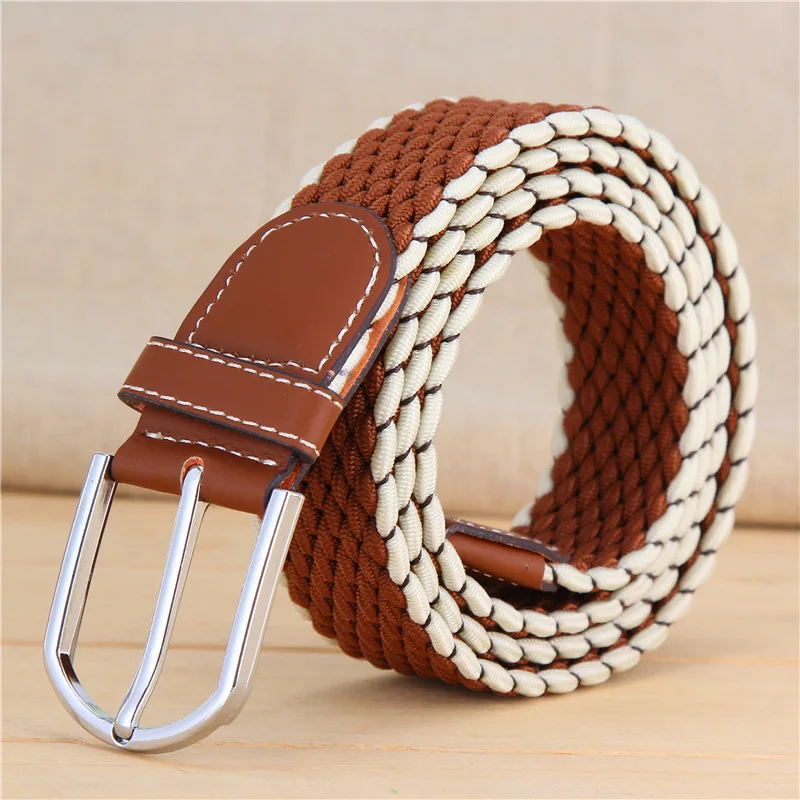 TJ-TianJun Women Elastic Woven Canvas Belt Alloy Pin Buckle Chromatic Colour Personality Casual Young People Waistband Man Girdl