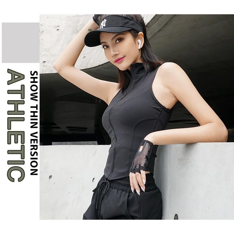 Sports Vest Women\'s Fitness Sleeveless T-shirt Running Zipper Jacket Quick-drying Slim Yoga Clothes