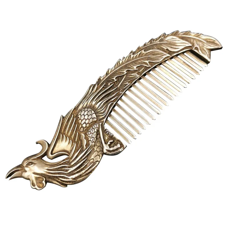 Hot Selling Retro Ladies Phoenix Carved Exquisite Classical Silver Comb Foot Silver Comb Hair Care Styling Tool