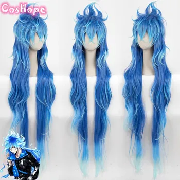 Idia Shroud Cosplay hombres 120cm de largo rizado peluca azul Cosplay Anime Cosplay pelucas sintéticas resistentes al calor