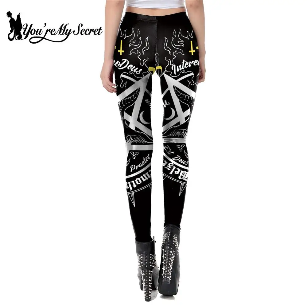 [ของฉัน Secret] 2021กางเกงขายาวผู้หญิง Ouija Baphomet พิมพ์ Leggins ซาตาน Dark สีดำกางเกงสำหรับฟิตเนส Streetwear slim Legins