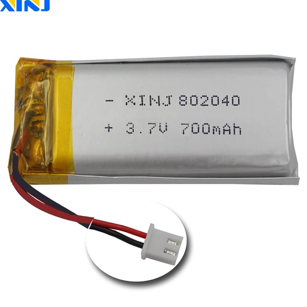 3.7V 700 mAh 2.59Wh 802040 Polymer Li Lipo Battery 2pin 2.54 JST Connector For GPS Sat Nav Car Camera Driving Recorder LED Light