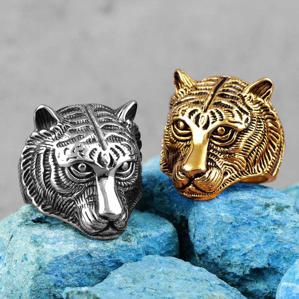 Domineering Tiger Animal Stainless Steel Mens Rings Punk Hip Hop for Male Boyfriend Biker Jewelry Creativity Gift Wholesale