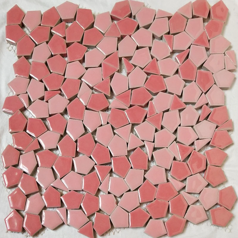 

Pink ceramic mosaic tile irregular kitchen backsplash bathroom swimming pool wall decorative porcelain tiles garden saloon floor