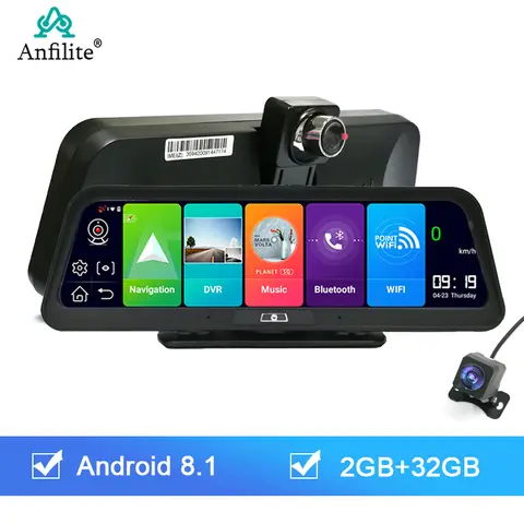차량용 DVR 백미러 센터 콘솔 카메라 대시 캠, ADAS 4G, GPS 내비게이션, 1080P, 자동 녹음기, 블랙 박스, 안드로이드 8.1, 10 인치