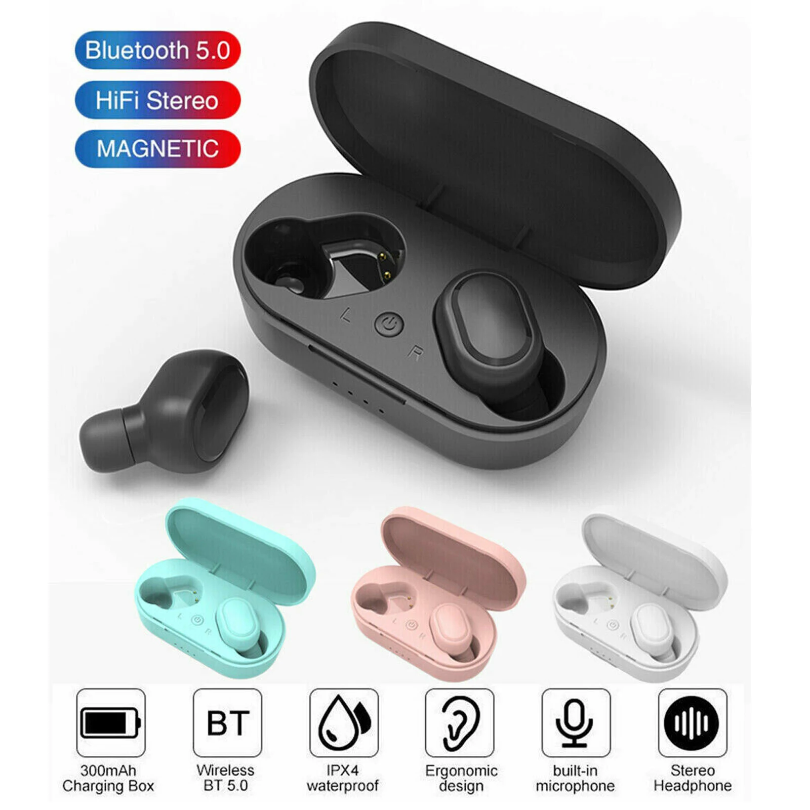 

Wireless Headphone Bluetooth 5.0 Wireless Stetro Earphone Waterproof Sport Earbuds Headsets for iPhone Huawei Xiaomi Smart Phone