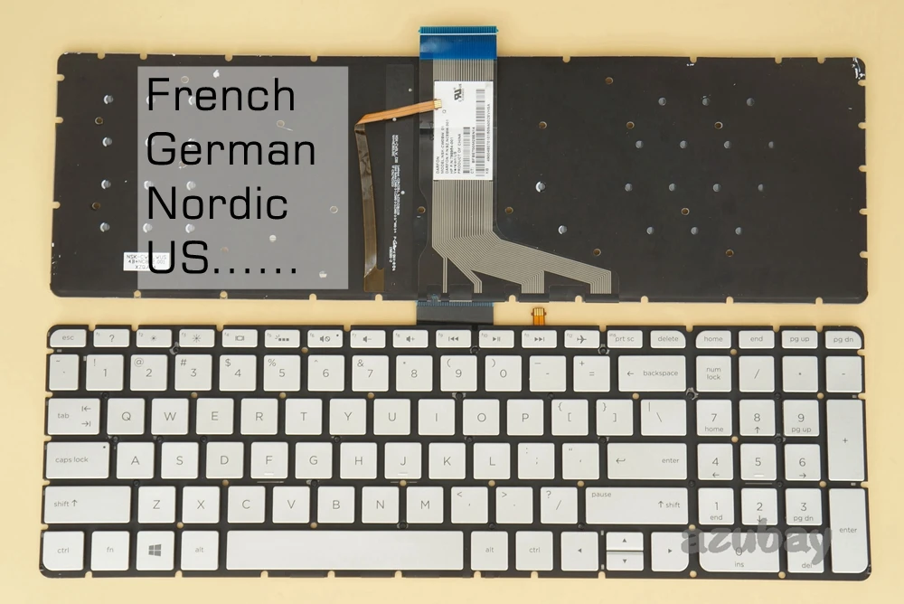 German Nordic Keyboard For HP Envy 15-W000 15-w000ng 15-w030ng 15-w102ng 15-w103ng 15-w104ng 15-w080no 15-w101no, Backlit Silver