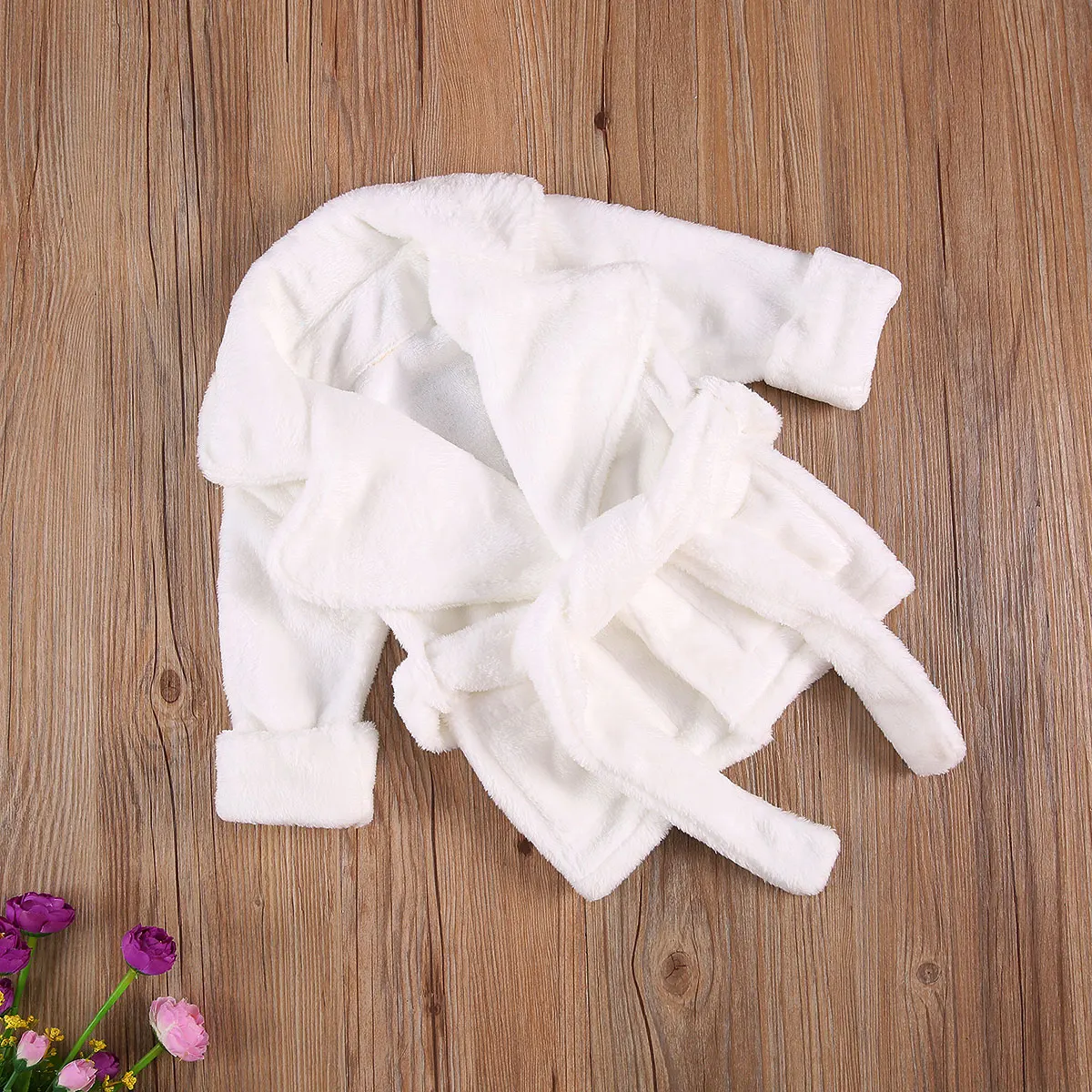 Newborn Baby Boy Girls Flannel Bathrobe Solid Infant Kids Spa Towel Long Sleeve Lapel Robe Beach Towels With Belt And Pocket