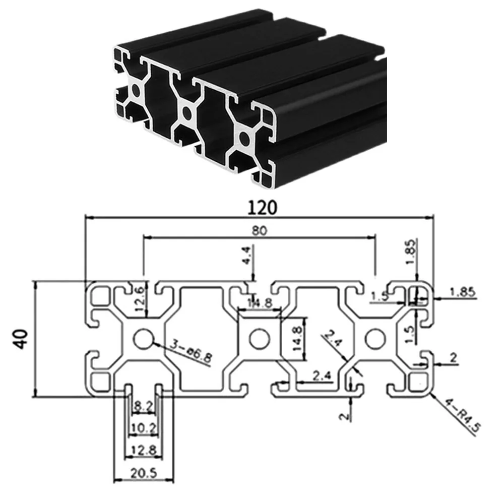 40120 Black Aluminum Profile Extrusion European Standard Anodized Linear Rail Aluminum Profile for CNC 3D Printer Parts