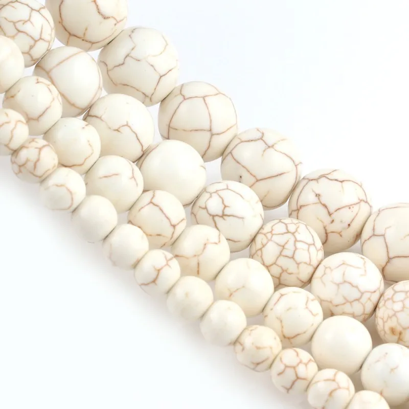 Natural Stone White Howlite Turquoises Beads Round Loose Spacer Beads For Jewelry Making DIY Bracelet 6 8 10 12 14mm 15\