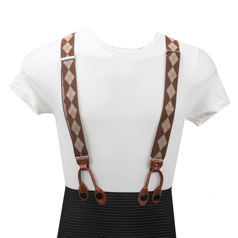 Unisex Vintage Suspenders Men Braces Adjustable 6 Button Suspender Elastic Y-Shape Strap Pants Trousers Brown Leather PU