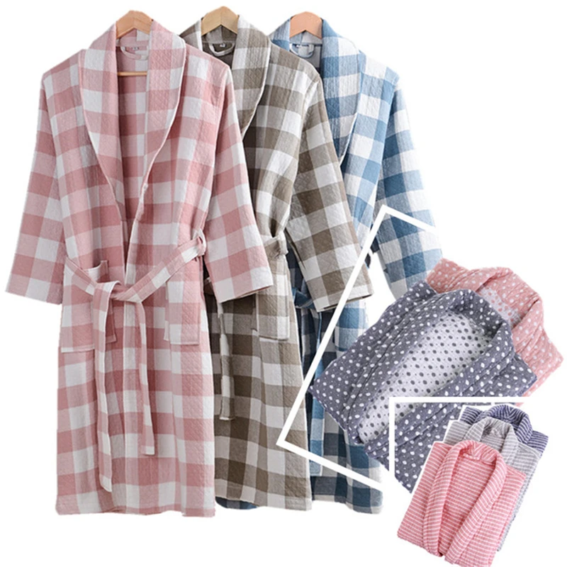 

Kimono nightgown Japanese robe lattice simple bathrobe fashion yukata hotel couple nightwear hot spring bathing beauty robe