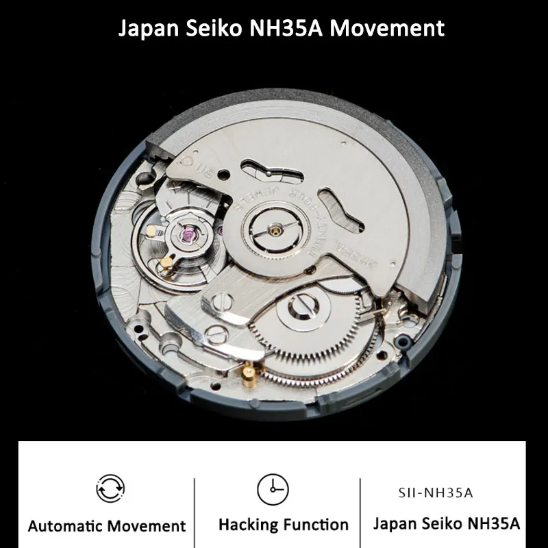 メンズメカニカルウォッチ、nh35、miyota 8215、自動移動、黒、青のダイヤル、日付、サファイア、クリスタル、赤、秒、ポインター、40mm