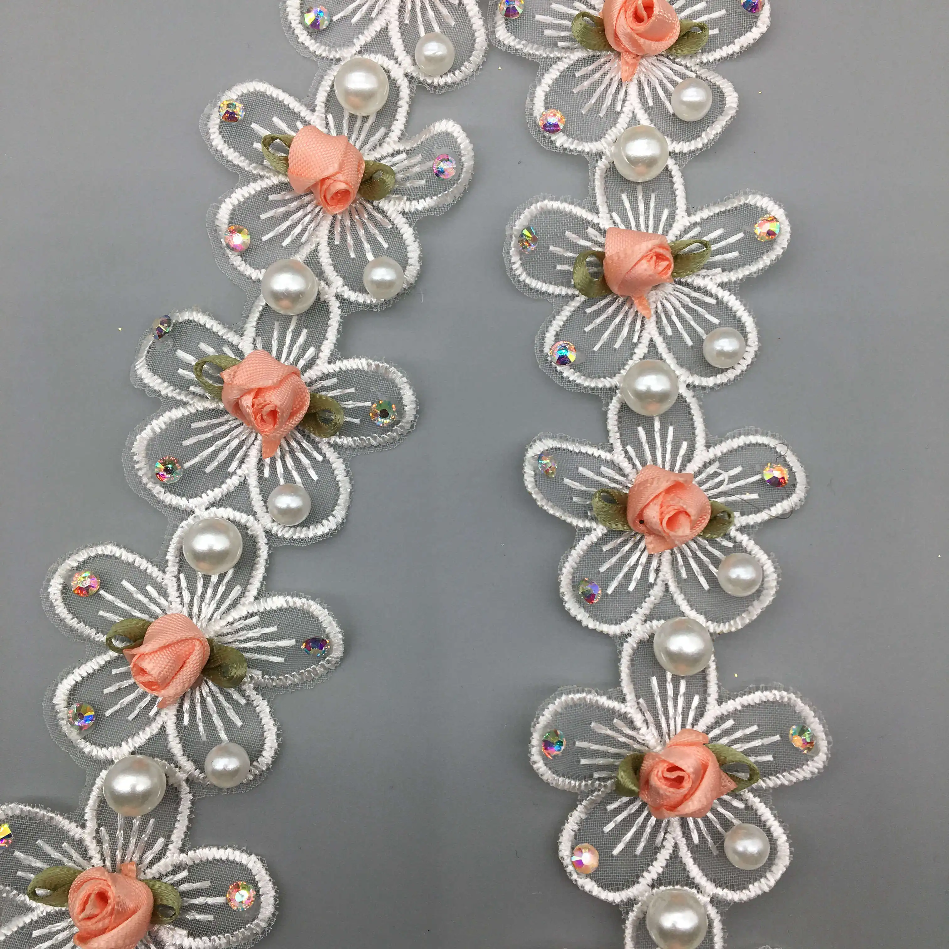 1 yarda de cinta de encaje bordado con flores rosas 3D, tela hecha a mano, adorno de encaje, artesanía de costura para prendas, vestido de boda, decoración DIY de 4cm