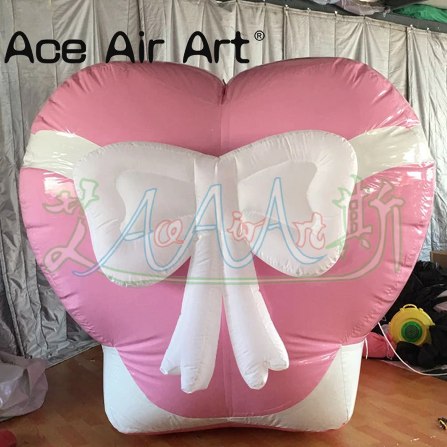 Corazón rosa inflable directamente de fábrica con lazo, regalo del Día de San Valentín para decoración de fiesta al aire libre, hecho por Ace Air Art