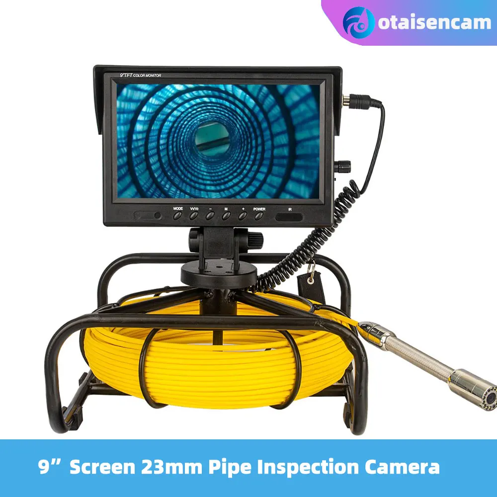 

9 Inch Monitor 23mm Camera Sewer Drain Pipe Inspection System DVR Wifi Hotspot 20m 30m 50m 5mm Fiberglass Cable