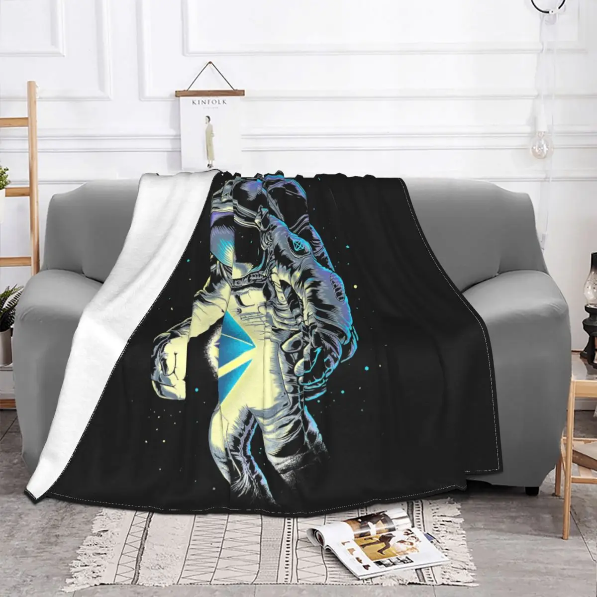 Space Ethereum Flannel Throw Blankets Bitcoin Cryptocurrency Blockchain Stars Galaxy Sci Astronaut Blanket for Home Bedroom Car