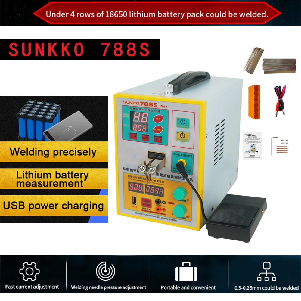 

SUNKKO 788S spot welder New upgrade 2.8KW spot welding machine spot welding battery USB power charging test 18650 battery as one