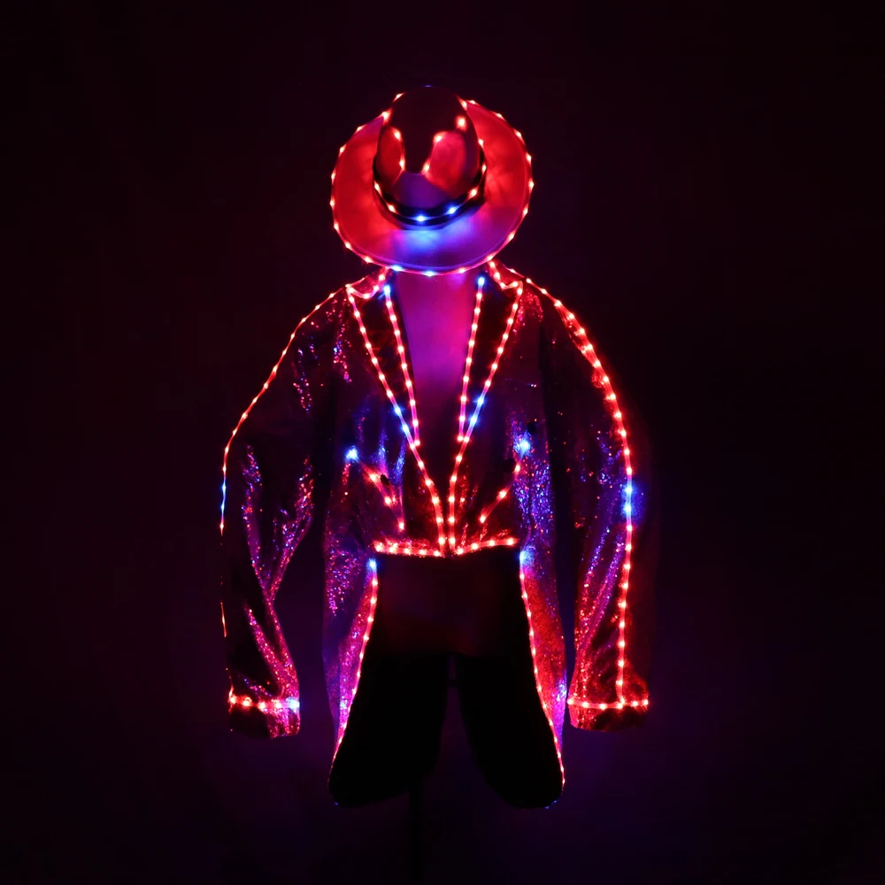 Fashion Swallowtail LED Tuxedo Luminous Costumes Glowing vestidos LED Clothing Show Men LED Clothes Dance Accessories