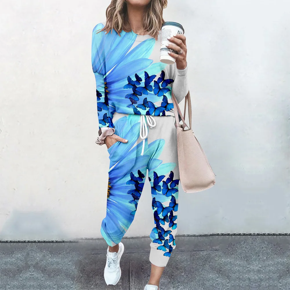 

Tracksuit Women 2 Piece Set Loose Comfortable Simple Style Print Long Sleeve Casual Suit Clothes 2021 Ladies Tops Spring Autumn