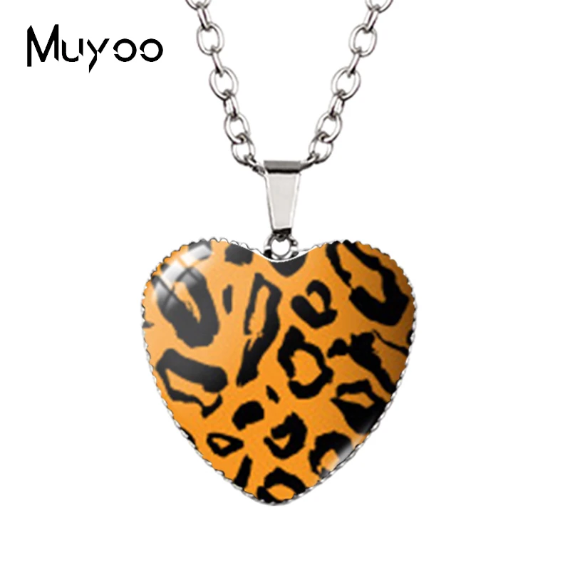 New Fashion Animal Skin Patterns Leopard Tiger Zebra Heart Jewelry Pendant Handmade Heart Necklace Gifts HZ3