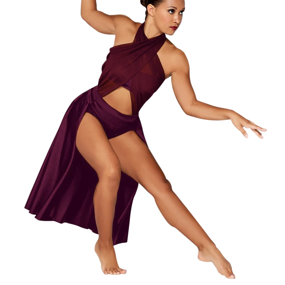 Ata Dee-Costume de brevde Ballet Moderne pour Fille et Femme, Robe Crisscross Halter en Fibre, Tenues de Performance sur Scène Lyrique Contemporaine