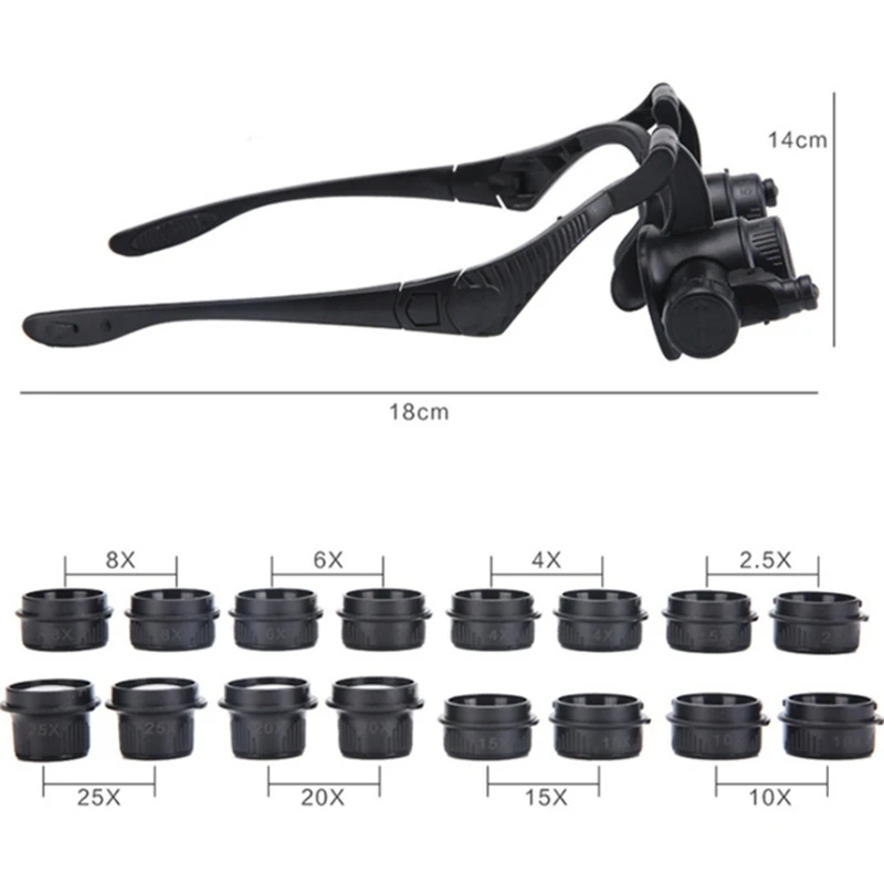 Eyewear Magnifier with Illumination Third Hand Binocular Magnifying Glass Embroidery Lupa Watchmaker Tools for Repairing