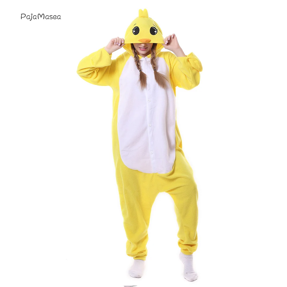 

Yellow Chicken Soft Onesies Unisex Adults Flannel Animal Pijama Women Halloween Cosplay Girl Costume Raccoon Kigurumi