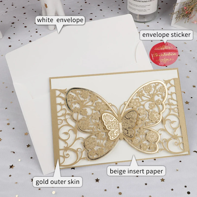 50pcs Butterfly Laser Cut Wedding Invitation Card Printing Business Greeting Card Personalized  Party Favors Wedding Decoration