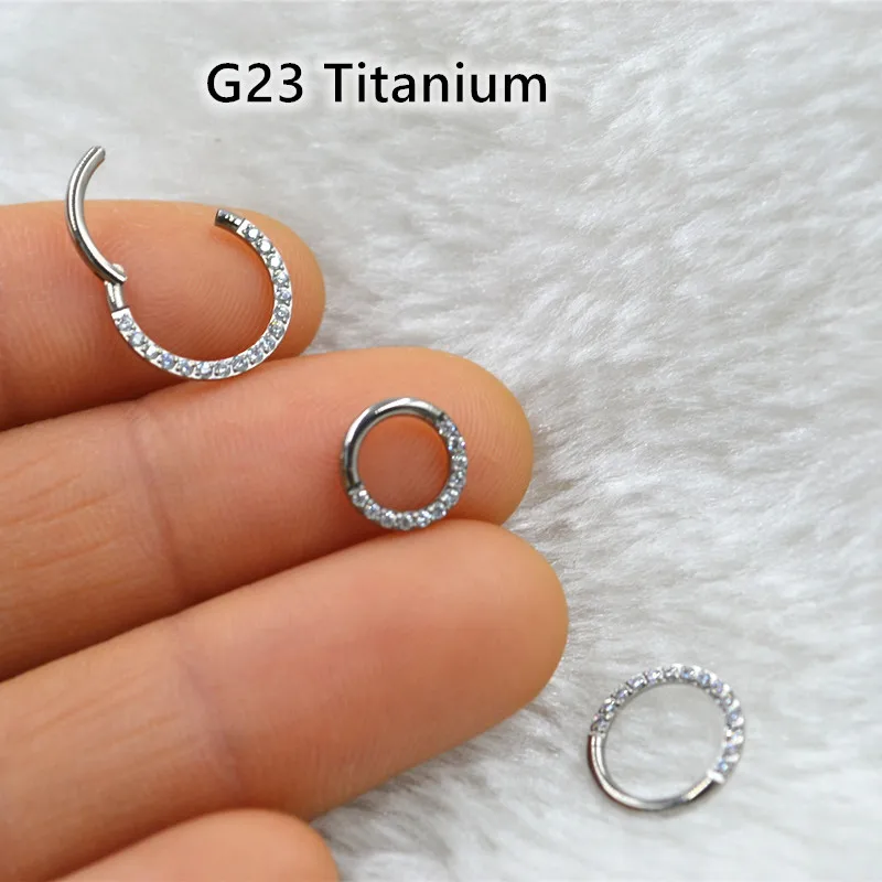 Anillo de segmento con bisagras sin costuras para nariz de titanio G23, Septum Clicker, cartílago de la oreja, hélice Tragus Rook Hoop CZ 16Gx 6/8/10mm, 10 unidades por lote